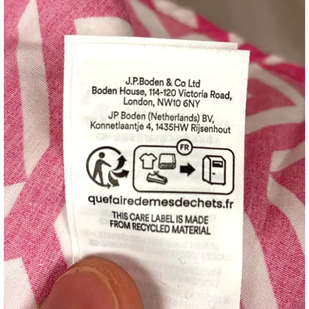 Boden Womens 8 Pink White Amy Sleeveless Belted Abstract Midi Shirt Dress - Picture 9 of 9